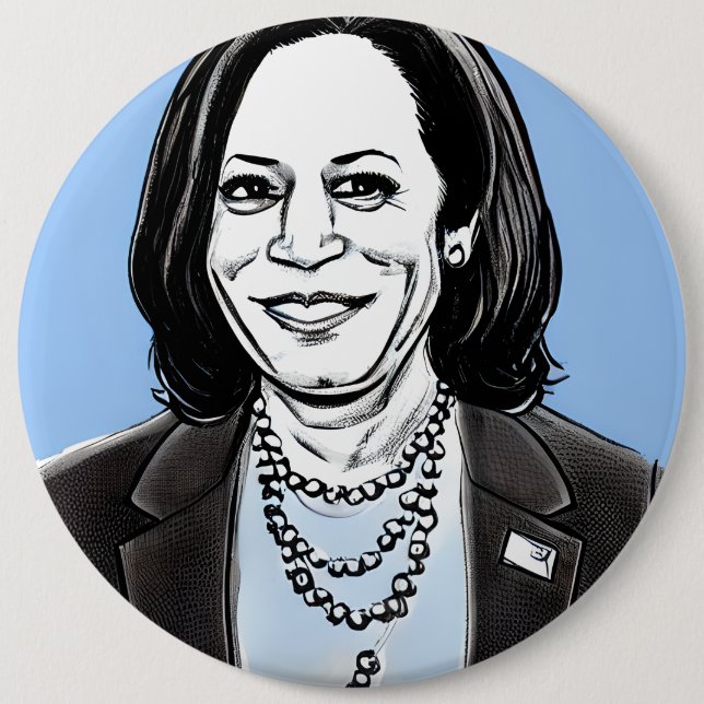 Kamala Harris Caricature Political Button (Front)