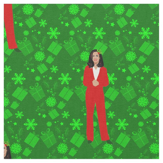 kamala harris christmas holly gifts fabric (Close Up)