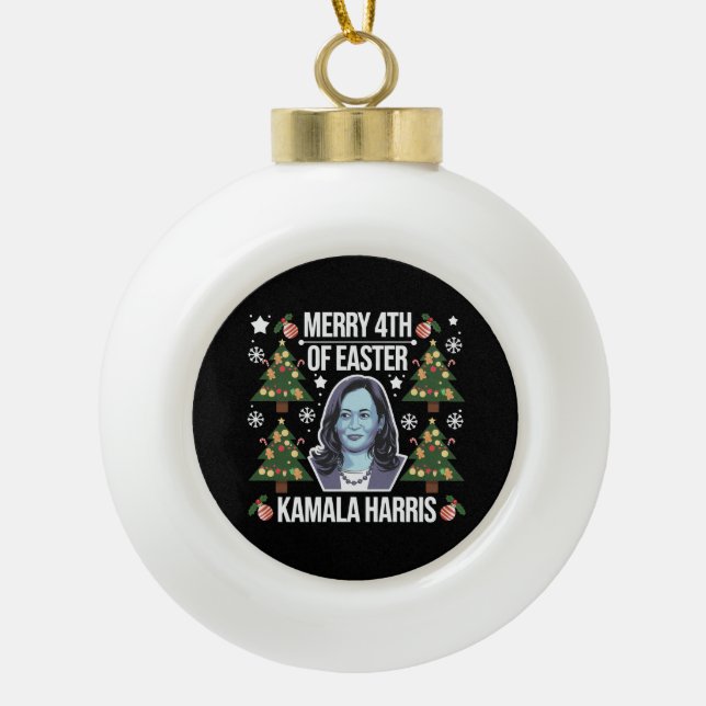 Kamala Harris Christmas Santa Merry 4th Of Easter Ceramic Ball Christmas Ornament (Front)