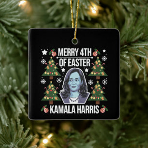 Kamala Harris Christmas Santa Merry 4th Of Easter Ceramic Ornament