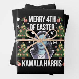 Kamala Harris Christmas Santa Merry 4th Of Easter Wrapping Paper Sheets