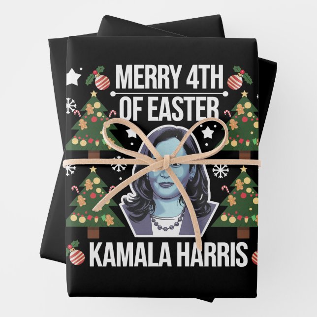 Kamala Harris Christmas Santa Merry 4th Of Easter Wrapping Paper Sheets (In situ)