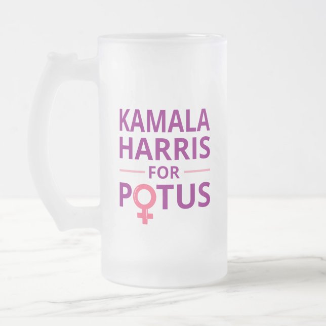 Kamala Harris For POTUS I Frosted Glass Beer Mug (Left)