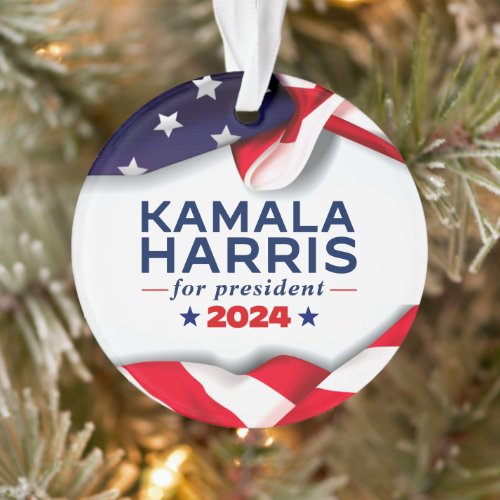 Kamala Harris for President 2024 American Flag  Ornament