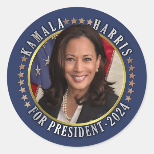 Kamala Harris for President 2024 Democrat Photo Classic Round Sticker