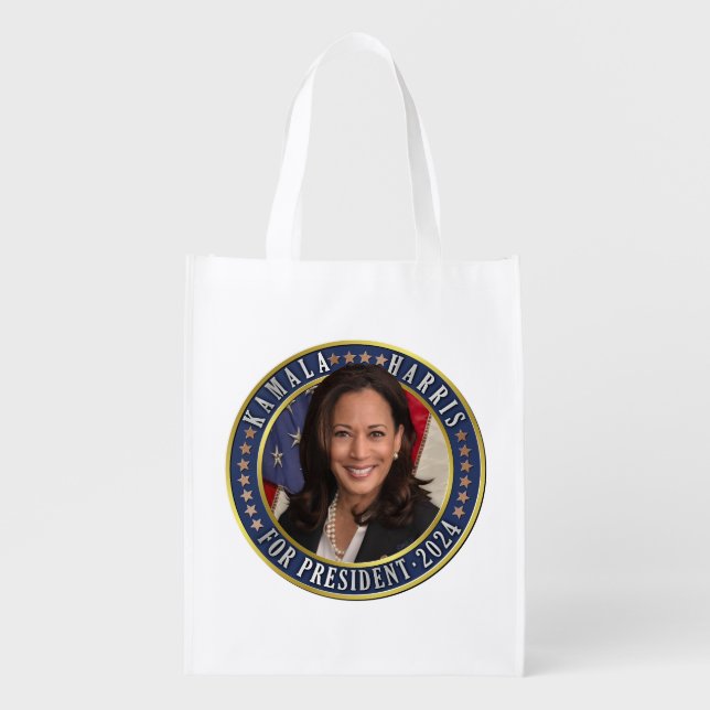 Kamala Harris for President 2024 Democrat Photo Grocery Bag (Front)