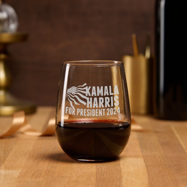 Kamala Harris for President 2024 Election Stemless Wine Glass (Party)