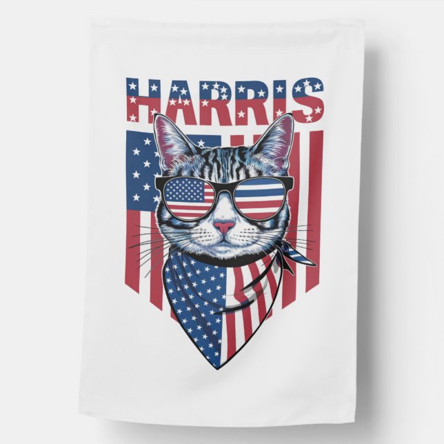 Kamala Harris for President 2024 Funny Cat  House Flag (Front)