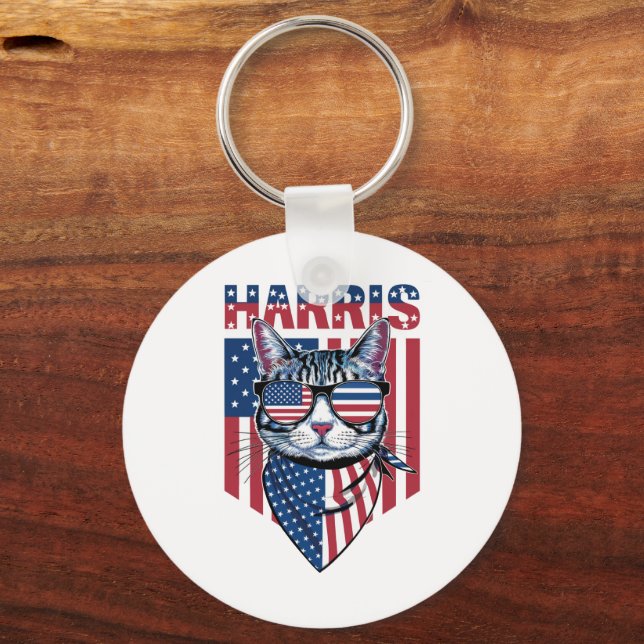 Kamala Harris for President 2024 Funny Cat  Keychain (Front)