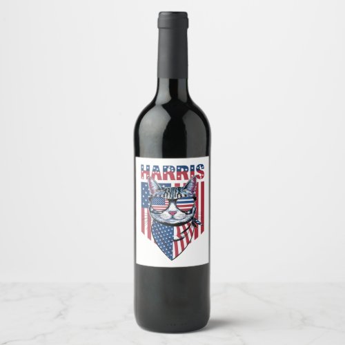 Kamala Harris for President 2024 Funny Cat  Wine Label