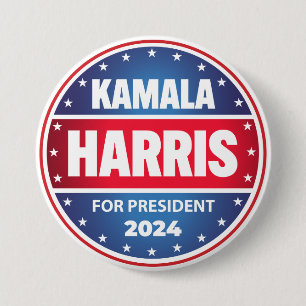 Kamala Harris For President 2024 Stars Blue Red Button