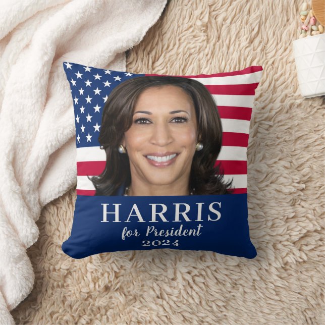 Kamala Harris For President 2024 Throw Pillow (Blanket)