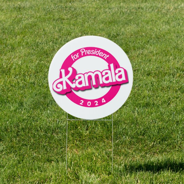 Kamala Harris for President in Pink Sign (Insitu)