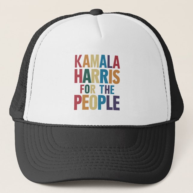 Kamala Harris For President LGBT Gay Pride Rainbow Trucker Hat (Front)