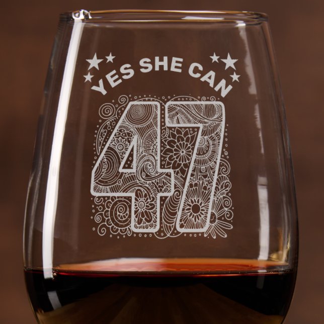 Kamala Harris for President Number 47 Yes She Can! Wine Glass (Creator Uploaded)