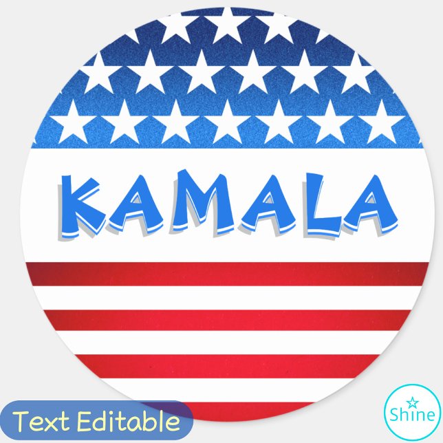 Kamala Harris for President USA Flag Custom Text Classic Round Sticker (Creator Uploaded)