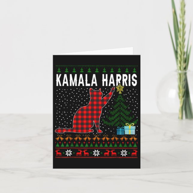 Kamala Harris Funny Cat Christmas Ugly Christmas  Card (Front)