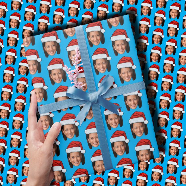 Kamala Harris Head Face Santa Hat Christmas  Wrapping Paper (Creator Uploaded)