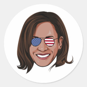 Kamala Harris - Head with Aviators Patriotic Classic Round Sticker