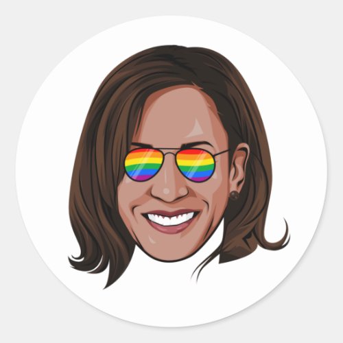Kamala Harris _ Head with Aviators Rainbow Classic Round Sticker