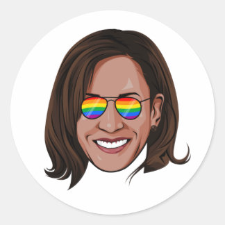Kamala Harris - Head with Aviators Rainbow Classic Round Sticker