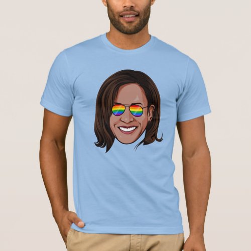 Kamala Harris _ Head with Aviators Rainbow T_Shirt