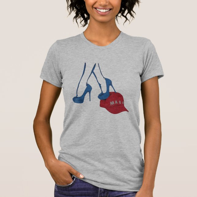 Kamala Harris Heel Stepping On MAGA Hat Anti Trump T-Shirt (Front)