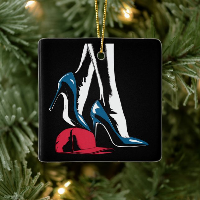 Kamala Harris Heels Stepping On Maga Hat  Ceramic Ornament (Tree)