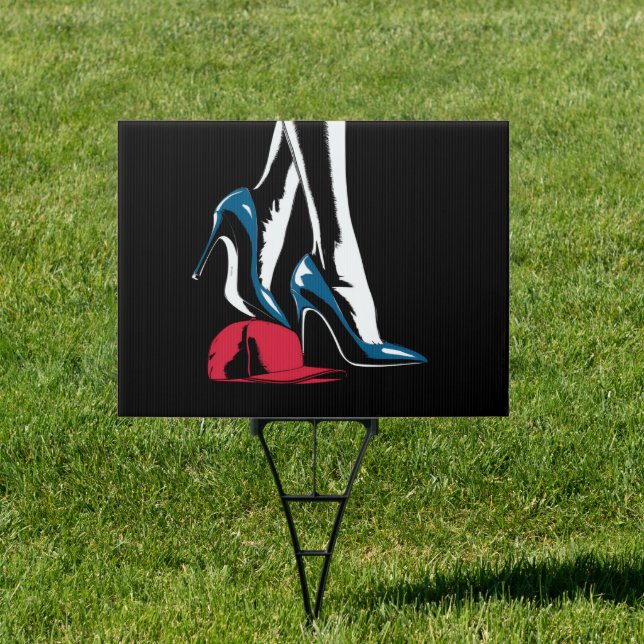 Kamala Harris Heels Stepping On Maga Hat  Sign (Insitu)
