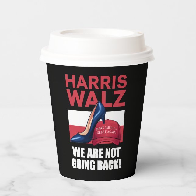 Kamala Harris Heels Stepping On Red MAGA Hat   Paper Cups (Front)