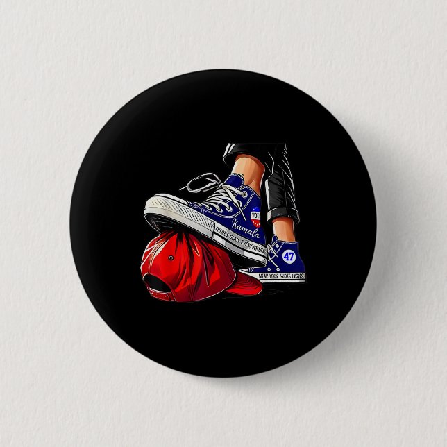 Kamala Harris High Heels Stepping On Red Hat  Button (Front)