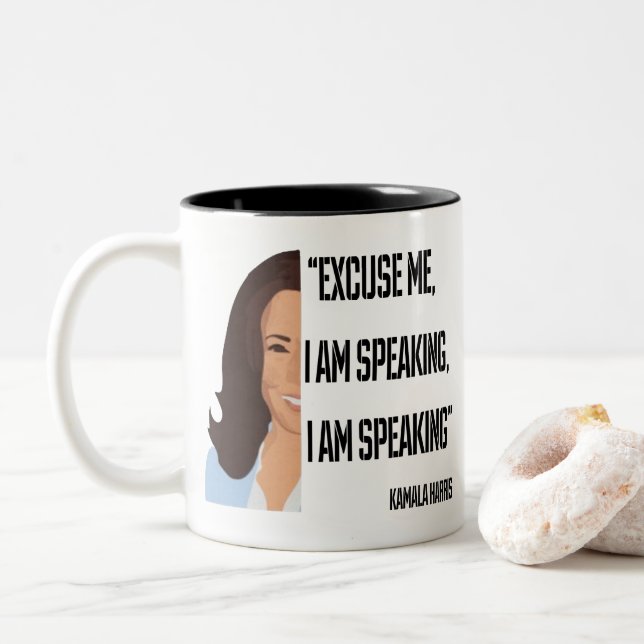 Kamala Harris I am Speaking Two-Tone Coffee Mug (With Donut)