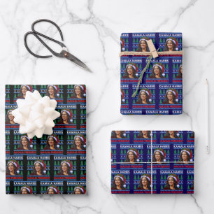 Kamala Harris Madam President Christmas Santa Hat  Wrapping Paper Sheets