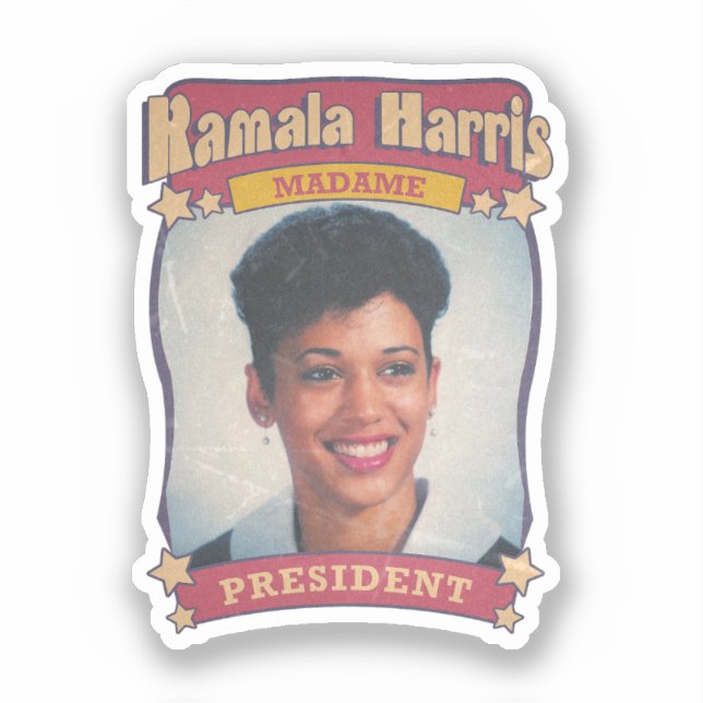Kamala Harris Madame President Retro Card Sticker (Front)