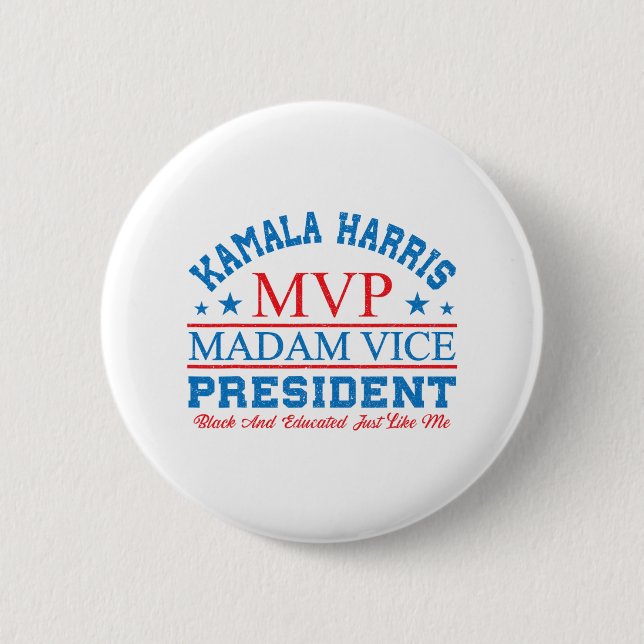 Kamala Harris Mvp Madam Vice President Black And E Button (Front)