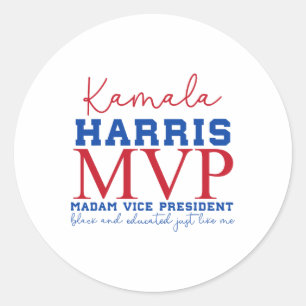 Kamala Harris Mvp Madam Vice President Black And E Classic Round Sticker
