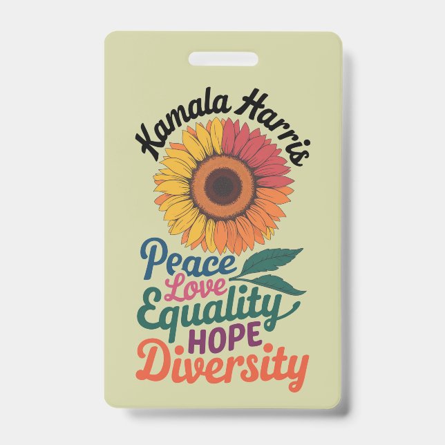 Kamala Harris Peace Love Equality Hope Diversity Badge (Front)
