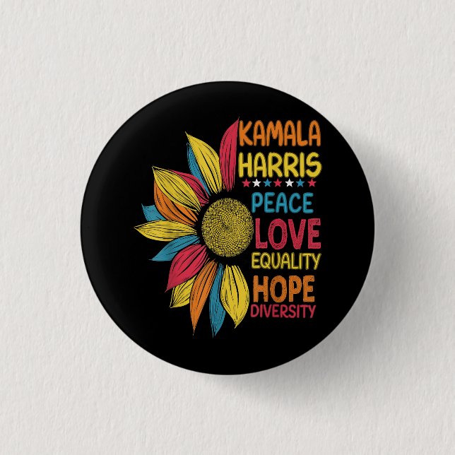 Kamala Harris Peace Love Equality Hope Diversity Button (Front)