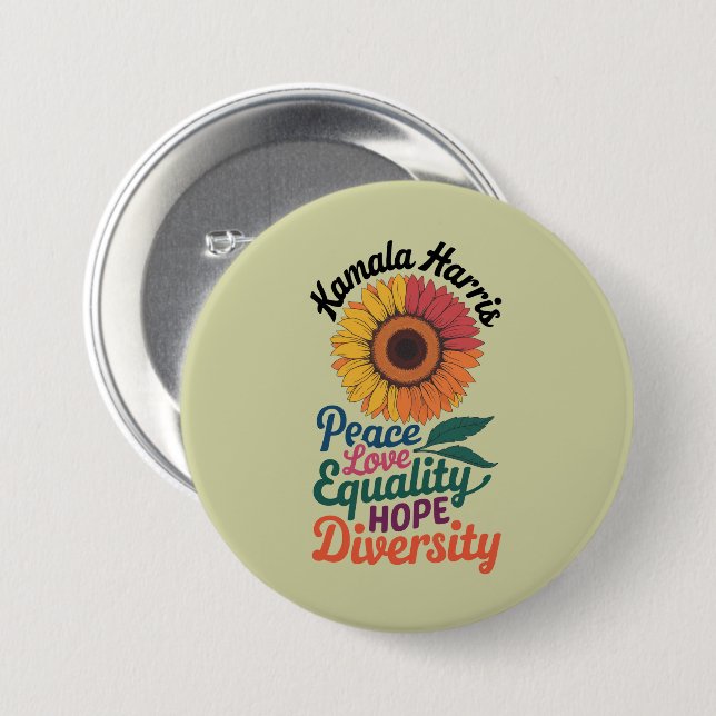 Kamala Harris Peace Love Equality Hope Diversity Button (Front & Back)