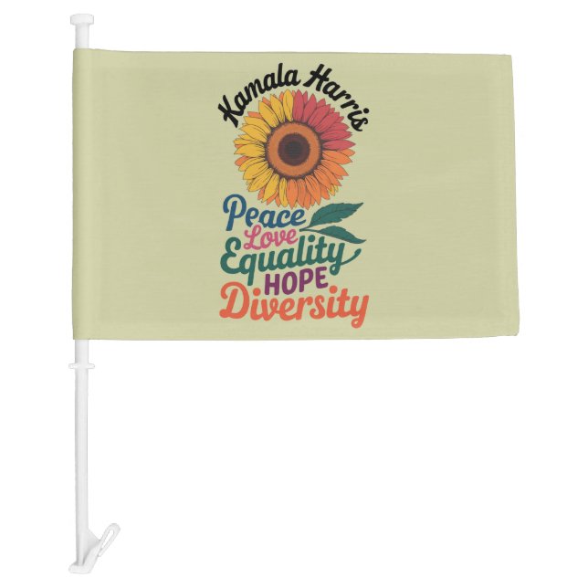 Kamala Harris Peace Love Equality Hope Diversity Car Flag (Front)