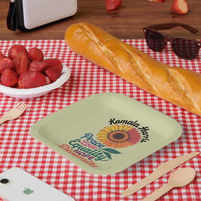 Kamala Harris Peace Love Equality Hope Diversity Paper Plates (Picnic)