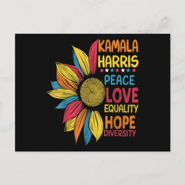 Kamala Harris Peace Love Equality Hope Diversity Postcard (Front)