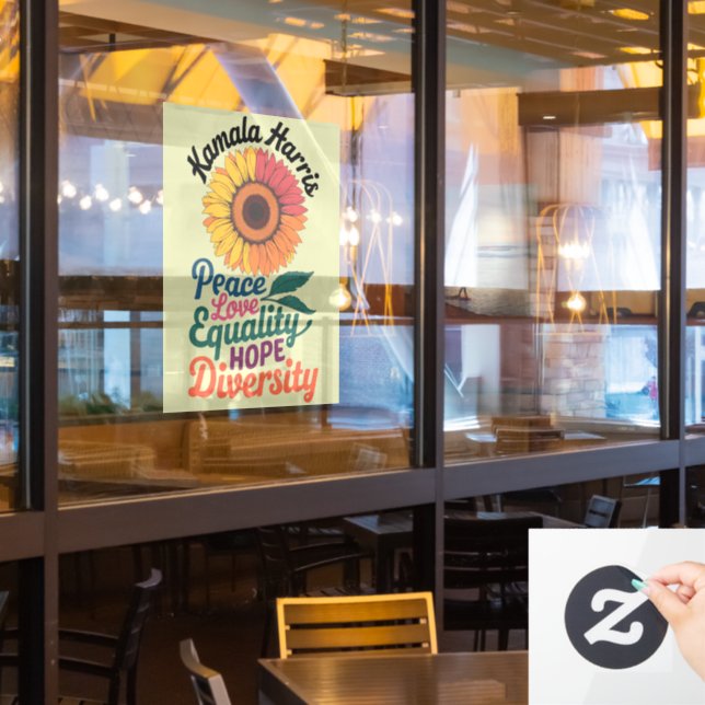 Kamala Harris Peace Love Equality Hope Diversity Window Cling (Restaurant Window)
