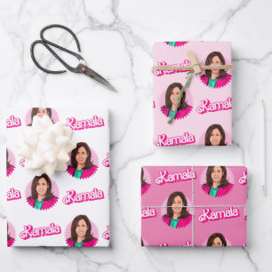 Kamala Harris Pink Birthday Wrapping Paper Sheets