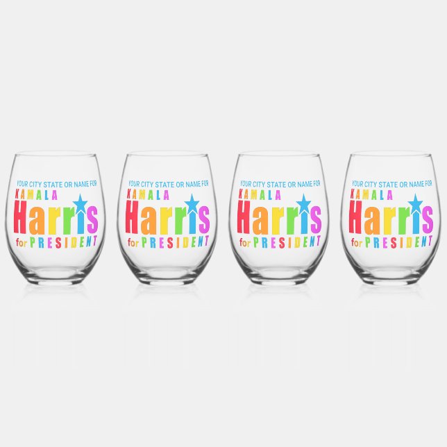 Kamala Harris Pride 2024 Chic Personalized Party Stemless Wine Glass (Front)