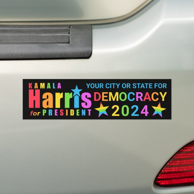 Kamala Harris Pride 2024 President Democracy Bumper Sticker (On Car)