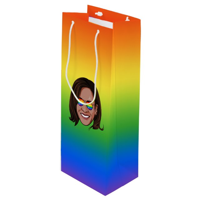 Kamala Harris Pride Holiday Wine Gift Bag (Front Angled)