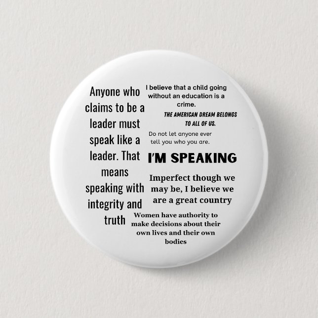 Kamala Harris Quotes, Anti Trump Word Cloud Button (Front)