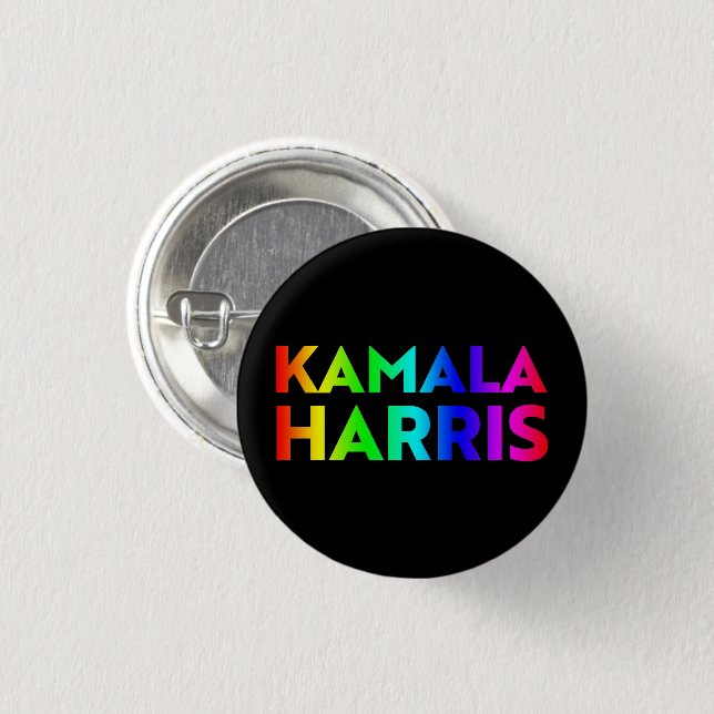 Kamala Harris rainbow gradient typography black Button (Front & Back)
