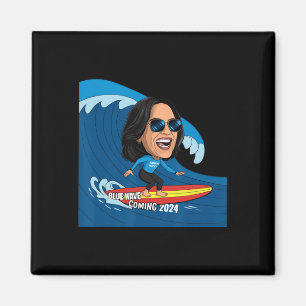 Kamala Harris Riding Surfboard On A Blue Wave Magnet
